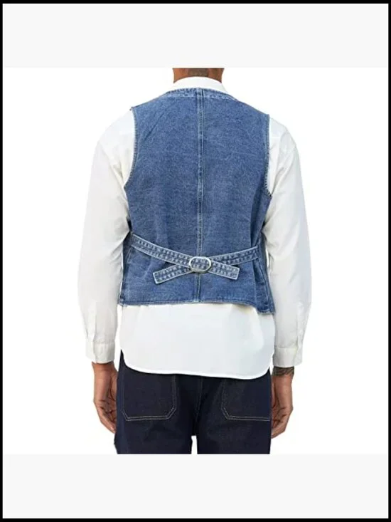 Slim Fit Denim Vest Sleeveless Jacket Casual Outdoor Wear - Picture 4 of 7